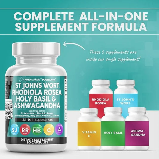 Clean Nutraceuticals St Johns Wort 10000mg 20000mg Holy 3000mg Ashwagandha 6000mg - 90 Caps