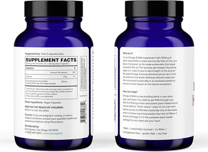Ora Organic Vegan Omega 3 Supplement 500mg DHA 60 Capsules