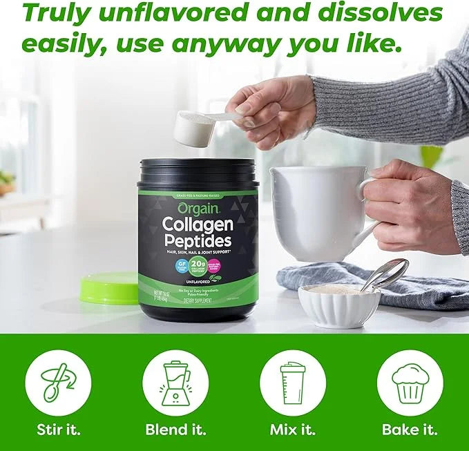 Orgain Hydrolyzed Collagen Peptides Powder 20g Grass 1lb