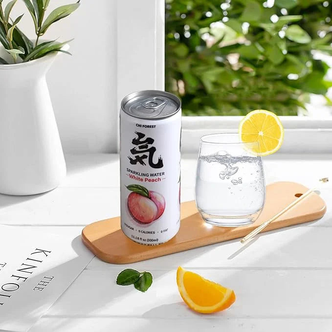Chi Forest Sparkling Water,Caffeine free,Gluten free,Vegan,0 sugar,0 calories,White Peach Flavor,11.16 Fl oz,24 Cans - Pro...