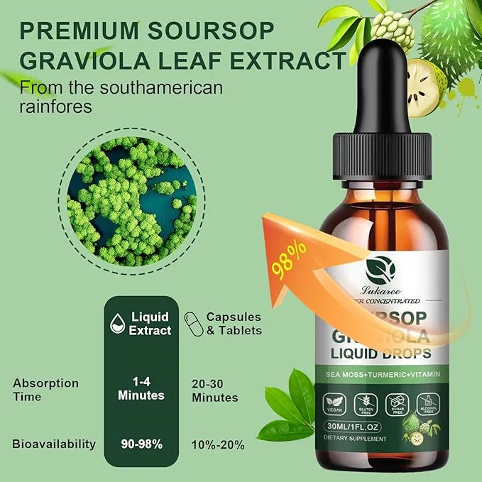 (2 Pack) Soursop Graviola Leaf Extract Liquid Drop Plus Pure Botanical Sea Moss for Cell Support & Regeneration, Immunity,...