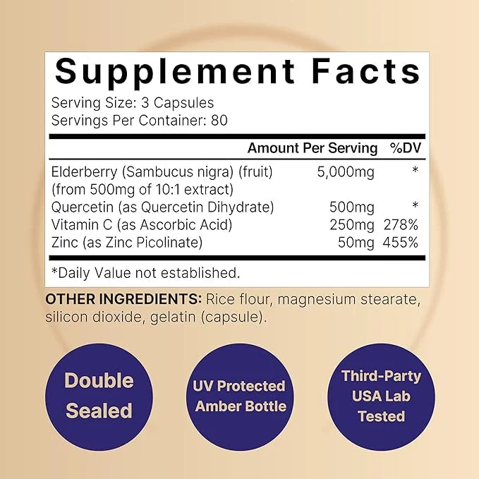 NatureBell Sambucus Elderberry Capsules, 5000mg Per 500mg, Vitamin 240 Count 4 in 1 Immune