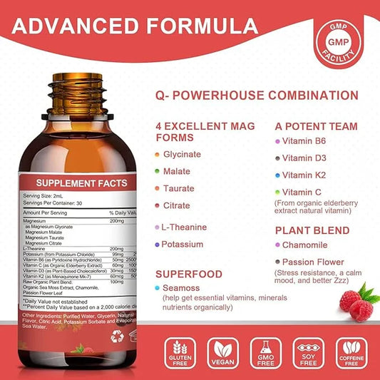 Magnesium Glycinate Liquid Drop - Triple Absorption Supplement to Support Nerves, Night, Heart, Muscles * -Sugar-Free with...