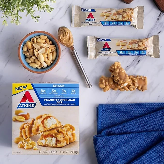 Atkins Snack Bar, Peanutty Overload, 8g Protein, 7g Fiber, 3g Net Carbs, Keto Friendly, 16 Count - Product Image