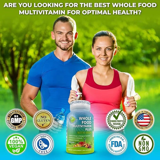 Vegan Whole Food Multivitamin with Iron, CoQ10, Omegas, 180 Count