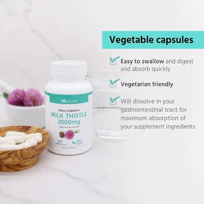 Triple Strength Milk Thistle 2000 mg 400 mg 60 Vegetable (2 Months