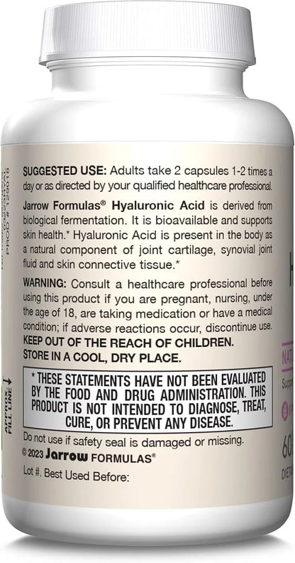 Jarrow Formulas Hyaluronic Acid 120 mg, Dietary Supplement, Skin Health Support, 60 Veggie Capsules, Up to 30 Day Supply -...