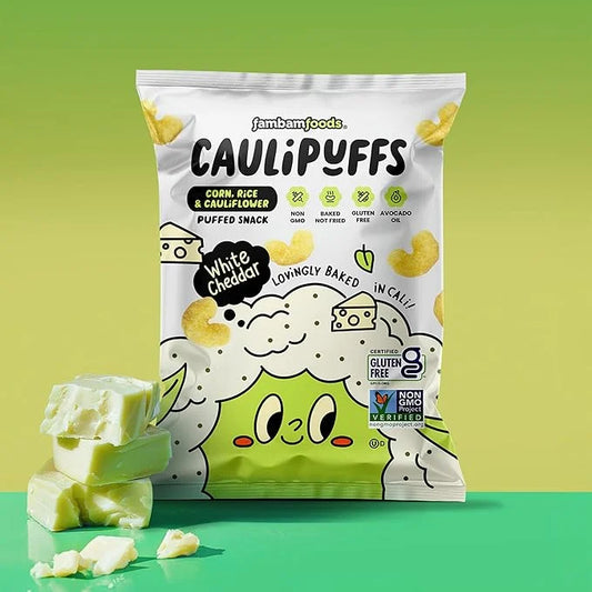 White Cheddar CauliPuffs - Corn, Rice, and Cauliflower Gluten Free Puffed Snack (Box of 15, 0.75oz bags) - Product Image