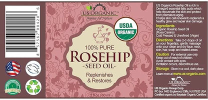 US Organic Rosehip Seed Oil, USDA Certified Organic, Cold Pressed, Virgin Organic, Amber Glass Bottle and Glass Eye Droppe...