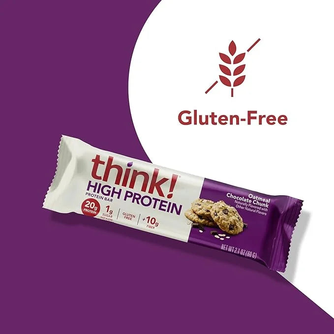 think! Protein Bars, High Protein Snacks, Gluten Free, High Fiber, Oatmeal Chocolate Chunk, 10 Count - Product Image