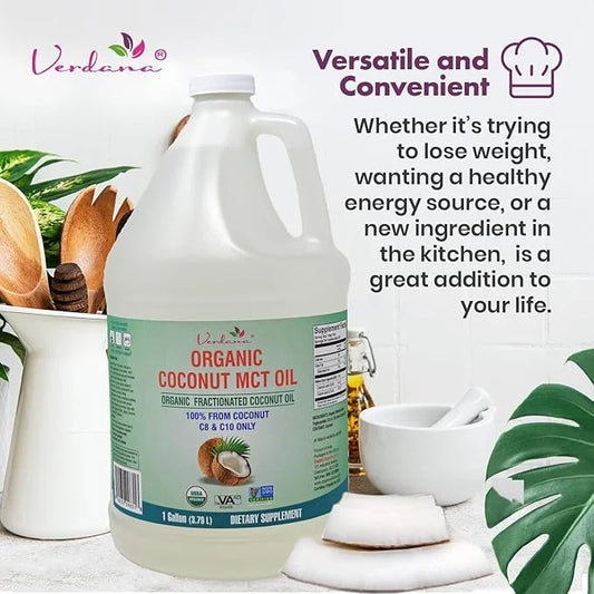 Verdana USDA Certified Organic Coconut MCT Oil –Fractionated Coconut Oil – No Palm Kernel Used – Kosher, Food Grade, Non-G...