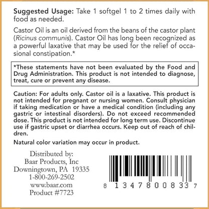 Baar Castor Oil Softgels Natural Laxative
