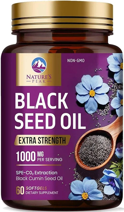Black Seed Oil 1000mg - Premium Extra Strength Nigella Sativa Black Seed Oil - Black Cumin Seed Oil for Skin, Digestive He...