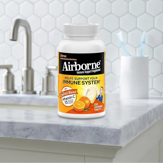 Airborne 1000mg Chewable Tablets with Zinc, 200 Tablets,