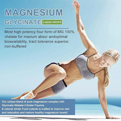 Magnesium Glycinate Liquid Drop - Triple Absorption Supplement to Support Nerves, Night, Heart, Muscles Metabolism* -Sugar...