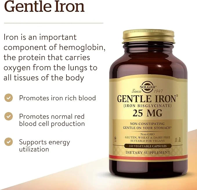 Solgar Gentle Iron, 240 Vegetable Capsules - Ideal for Sensitive Stomachs - Non-Constipating - Red Blood Cell Supplement -...
