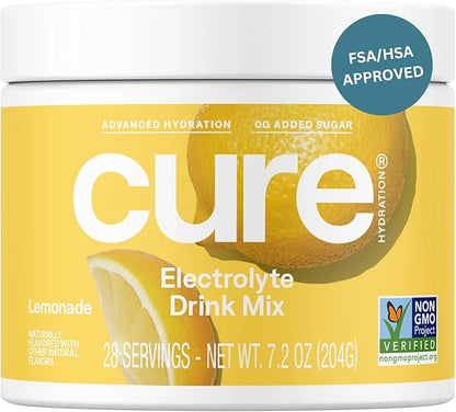 Cure Hydration | Plant-Based Electrolyte Drink Mix | No Added Sugar | FSA & HSA | Dehydration Relief Powder Made with Coco...