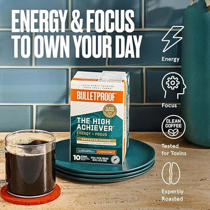 Bulletproof The High Achiever Single-Serve Pods, 10 count, Medium-Dark Roast Enhanced Coffee with Lion's Mane Mushroom, B ...