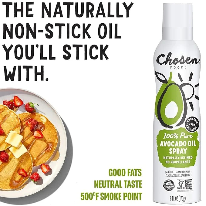 Chosen Foods 100% Pure Avocado Oil Spray, Keto and Paleo Diet Friendly, Kosher Cooking Spray for Baking, High-Heat Cooking...