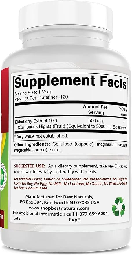Best Naturals Elderberry Sambucus Nigra 5000mg 120 Veg