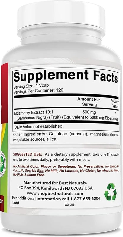 Best Naturals Elderberry Sambucus Nigra 5000mg 120 Veg