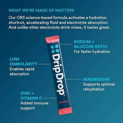 DripDrop Hydration - Watermelon - Electrolyte Drink Mix Single Serve Hydration Powder Packets | Non-GMO, Gluten Free, Vega...