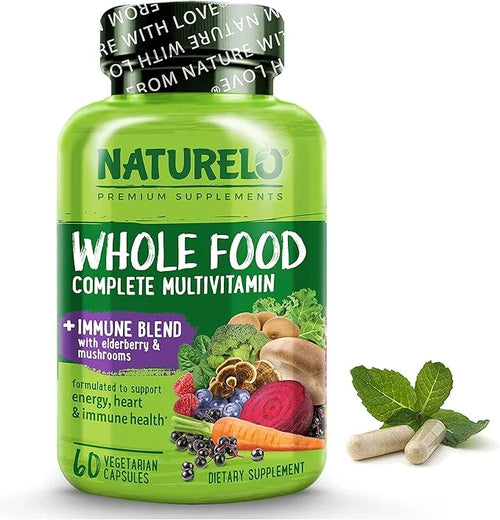 NATURELO Whole Food Multivitamin + Immune D3, Zinc, 60 Vegan