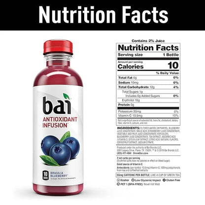 Bai Flavored Water, Safari Variety Pack, Antioxidant Infused Drinks, 3 Each of Brasilia Blueberry, Costa Rica Clementine, ...