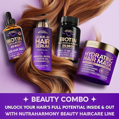 Biotin | Collagen | Keratin - 25000 mcg B2 | B3 | B6 | B7 - 60 Capsules