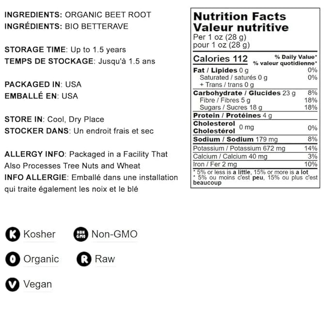 Food to Live Organic Beet Root Powder, 8 Ounces — Non-GMO, Raw, Kosher, 100% Pure, Vegan Superfood, Bulk, Rich in Iron and...