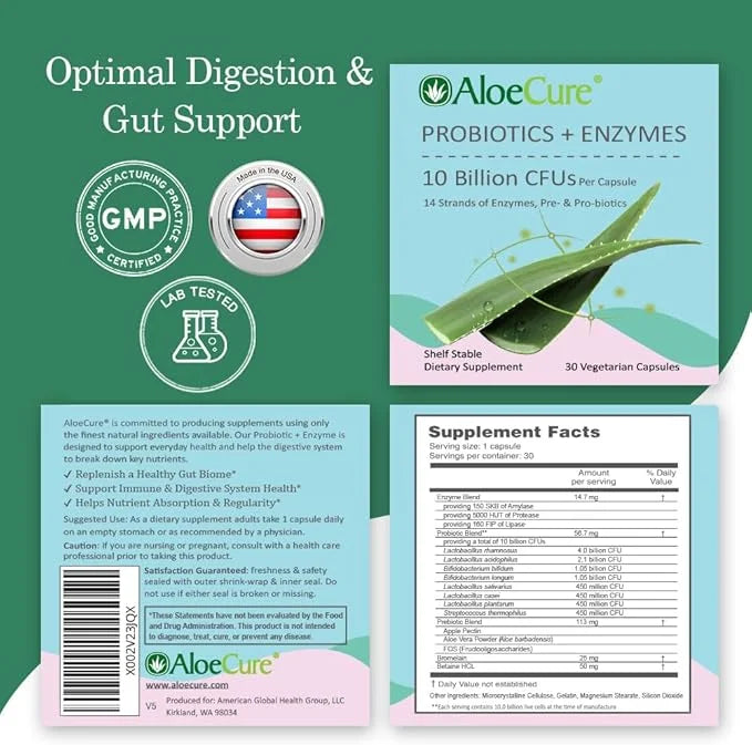 AloeCure Probiotics with 10 Billion CFU 30 Capsules