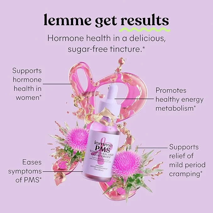 Lemme PMS Hormone Balance for Women Liquid Drops, PMS & Mild Period Cramping Relief, 10-in-1 Herbal Blend with Raspberry L...