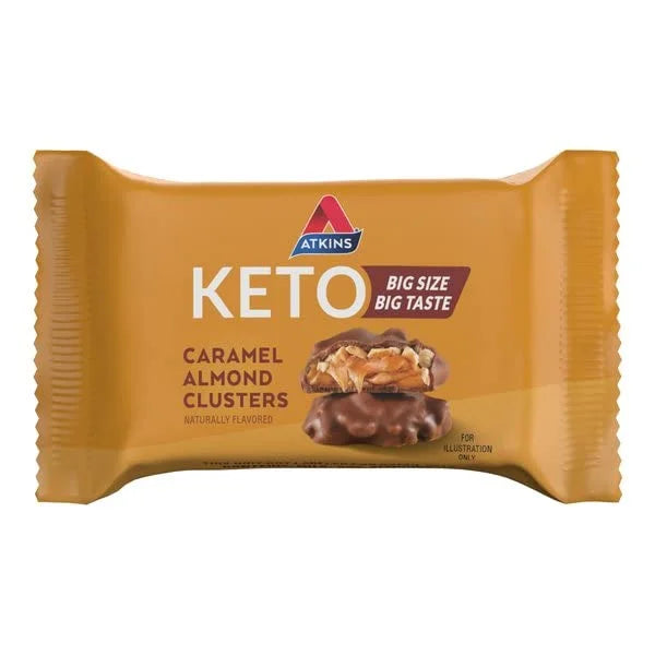 Atkins Caramel Almond Clusters, Gluten Free, High in Fiber, 1g Sugar, 2g Net Carb, Keto Friendly, 20 Count - Product Image