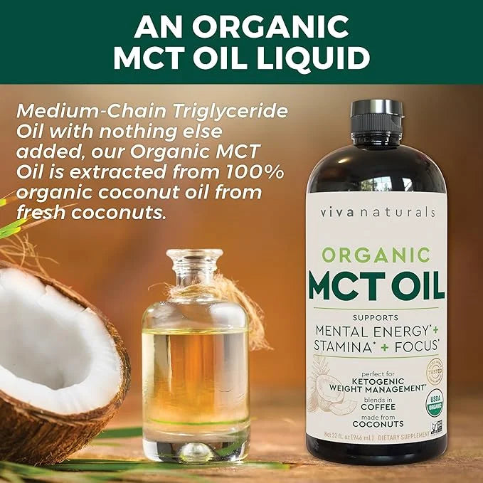 Viva Naturals Organic MCT Oil 32 fl oz - Best MCT Oil Organic for Coffee, MCT Coconut Oil Supports Energy & Mental Clarity...