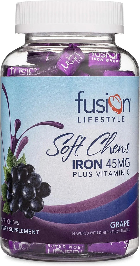 Iron Supplement for Women and Men, Grape Flavored Iron Soft Chew Plus Vitamin C for Iron Deficiency and Anemia, 2 Month Su...