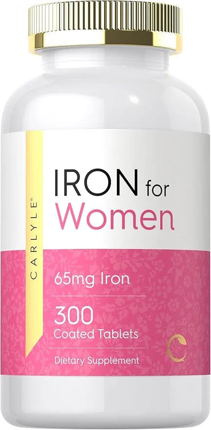 Carlyle Iron for Women 65mg | 300 Coated Tablets | Vegetarian, Non-GMO & Gluten Free Supplement - Product Image