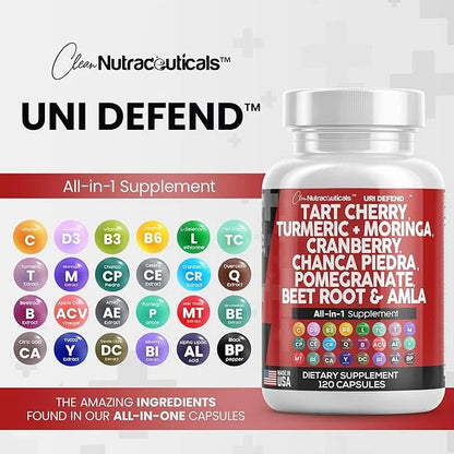 Clean Nutraceuticals Tart Cherry Extract Capsules 20,000mg with 8000mg Moringa 4000mg Cranberry 2000mg Chanca 120 Ct