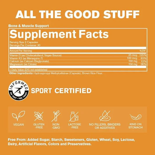 DR.VEGAN Bone & Muscle Support 60 Vegan 30 Day 160mg, Magnesium 150mg, Vitamin K2 100µg, 100µg, Vitamin D3 25µg 25µg (1000...