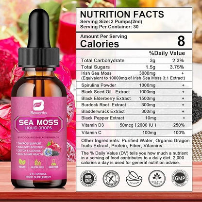 3000mg Sea Moss Liquid Drops D3, 6X 6X Stronger