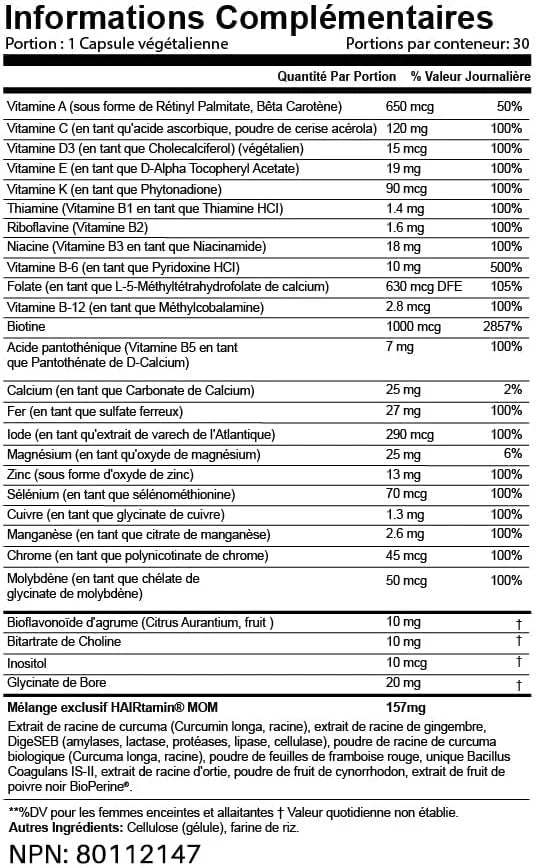 HAIRtamin MOM Vegan Prenatal & Postnatal (30 Counts)