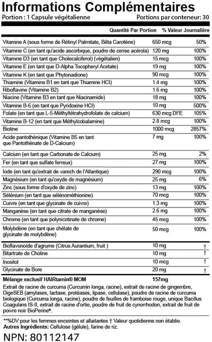 HAIRtamin MOM Vegan Prenatal & Postnatal (30 Counts)