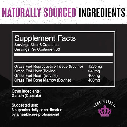 The Fittest Queen Supplement - Supports Hormone Balance, Fertility, Performance and Energy for Women - Grass fed Bovine Ov...