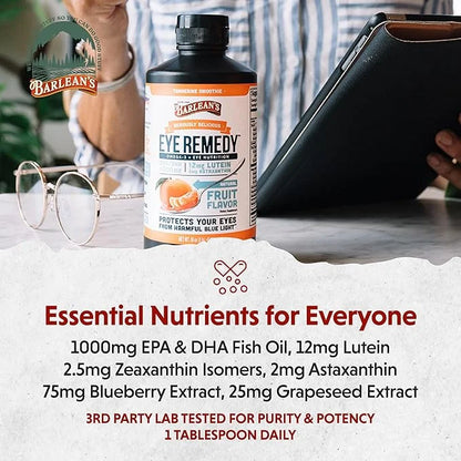 Barlean's Eye Remedy Supplement, Tangerine Flavored Zeaxanthin,1,000mg Omega 3 EPA 16 oz