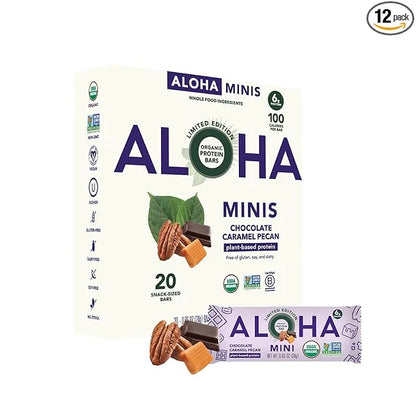 ALOHA Organic Plant Based Protein Bar MINIS |Caramel Chocolate Pecan | 20 Count, 24g Bars | Vegan, Low Sugar, Gluten Free,...