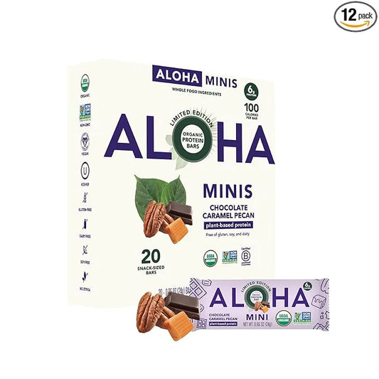 ALOHA Organic Plant Based Protein Bar MINIS |Caramel Chocolate Pecan | 20 Count, 24g Bars | Vegan, Low Sugar, Gluten Free,...