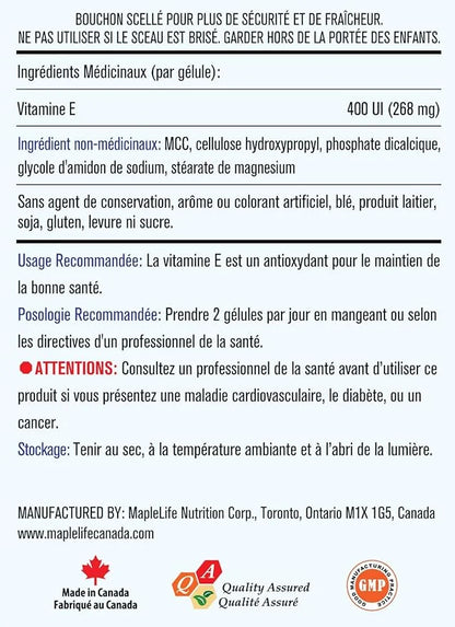 MapleLife Nutrition Vitamin E 400IU 100 softgels