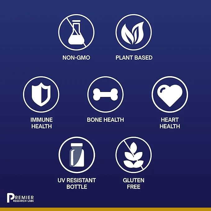 Premier Research Labs: Vitamin D3 + K2 Supplements 5000 IU 30 Plant-Source