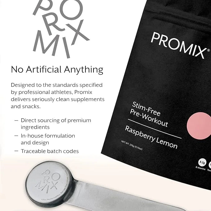 Promix Stim-Free Pre-Workout Powder, Raspberry Lemon 30 Servings, 274g - B12, Taurine,