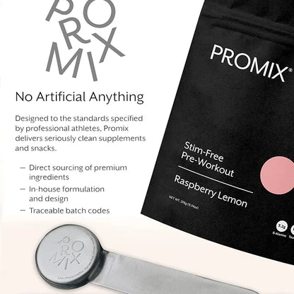 Promix Stim-Free Pre-Workout Powder, Raspberry Lemon 30 Servings, 274g - B12, Taurine,