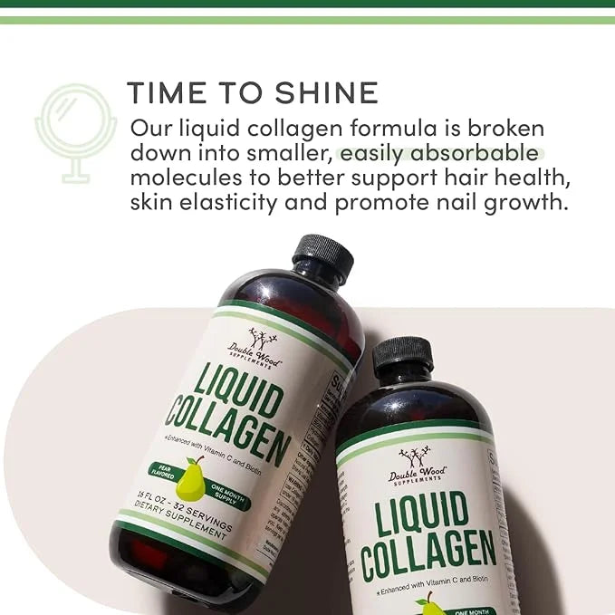 Double Wood Supplements Liquid Collagen - 2500mg of Hydrolyzed Bovine Collagen - 32 Servings - for Women and Men - 30 mcg ...